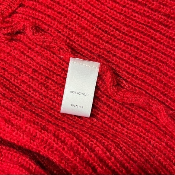 Cable & Gauge Cherry Red Thick Knit Ruffle Sweater sz M - Picture 4 of 14